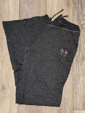 Green Apple Charcoal Gray Tie Waist Lounge Pants with Pink Accent